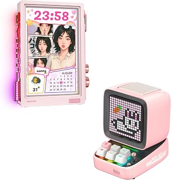 Divoom Times Frame-10.1" Digital Picture Frame and Divoom Ditoo Retro Pixel Art Game Bluetooth Speaker Pink