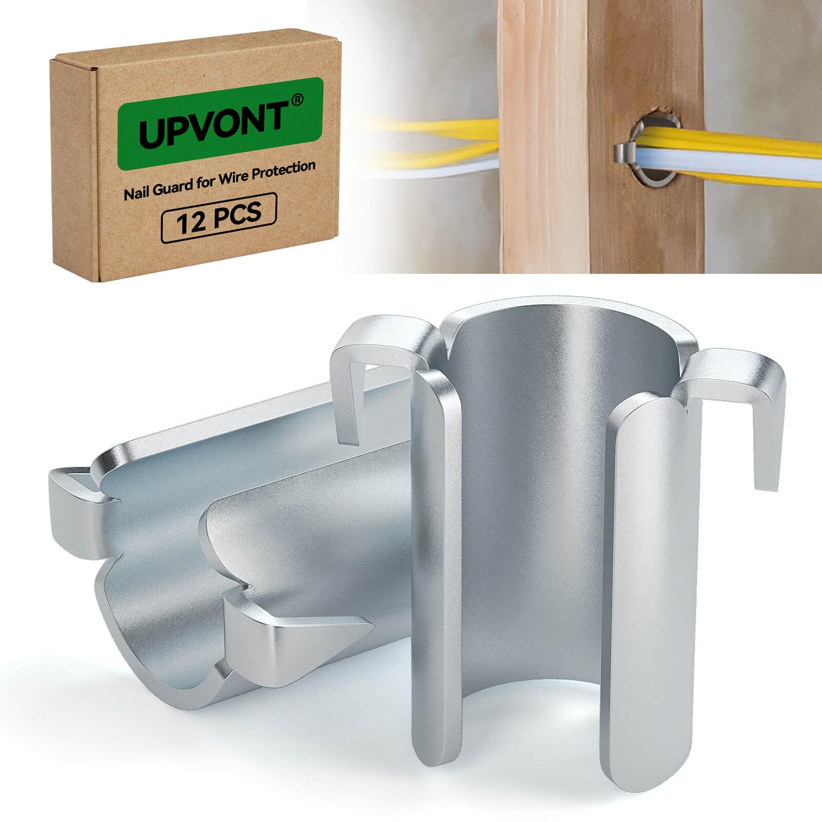 UPVONT Nail Guards for Wire Protection (12 PCS) - 16 Ga Nail Guards for Studs 2X, 1 in. Standard Cylindrical Nail Plates Electrical for Cable and