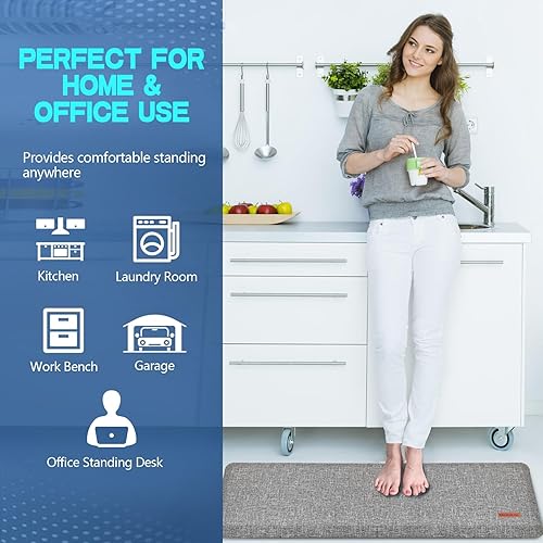 Miniatura 7 de Ergohead Tapete antideslizante de 78 pulgadas, antifatiga para cocina, tapete ergonómico y cómodo de pie, impermeable para el hogar, cocina,