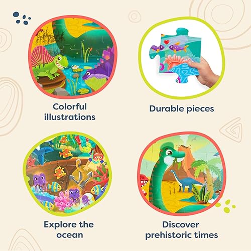 Miniatura 6 de B. toys - Rompecabezas gigantesco paquete de 2 - Mar y dinosaurios - Rompecabezas de piso de 48 piezas - 2 rompecabezas, océano y dinosaurios -