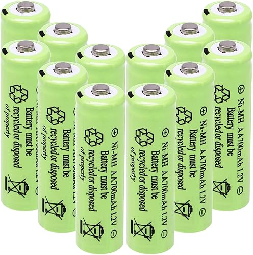 Baterías AA recargables NiMH de 1.2 V 700 mAh, paquete de 12 baterías recargables dobles A para luces solares, tira de luces de camino, ratón,