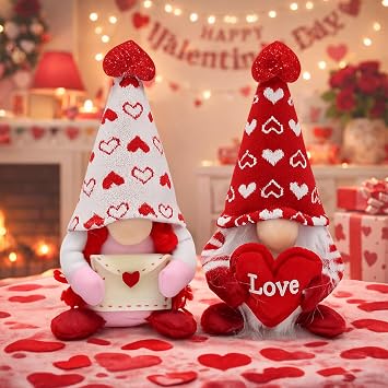 Valentines Day Gnome Doll - Dwarf Leprechaun Plush Decorations for Home, Table, Ornaments, Couples Gift, 2 Pcs