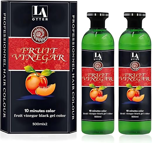 LA Otter Fruit Vinegar Gel Hair Color, Organic &amp; Natural Hair Color Dye for Black Hair (500ml x 2) - Black
