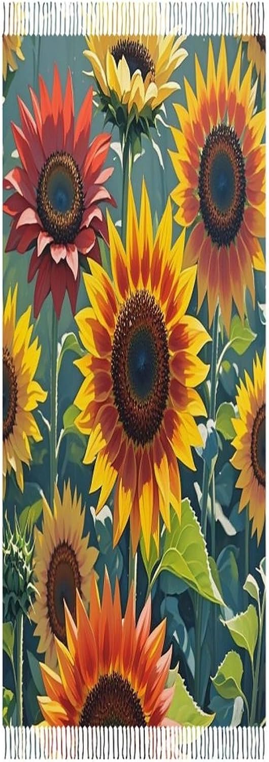 Red And Yellow Sunflowers Scarf for Women Men Classic Fashion Blanket Scarves Soft Cashmere Feel Scarf Cold Weather Warm Long Shawl Winter Large Scarves Classic Blanket Scarfs Thick