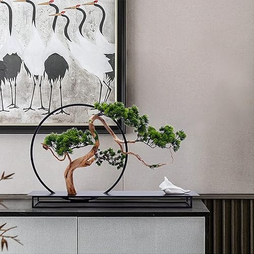 Miniatura 3 de Bonsái artificial estilo chino árboles artificiales bienvenidos árboles de pino marcos de metal, figuras de cerámica, decoración de sala de estar y