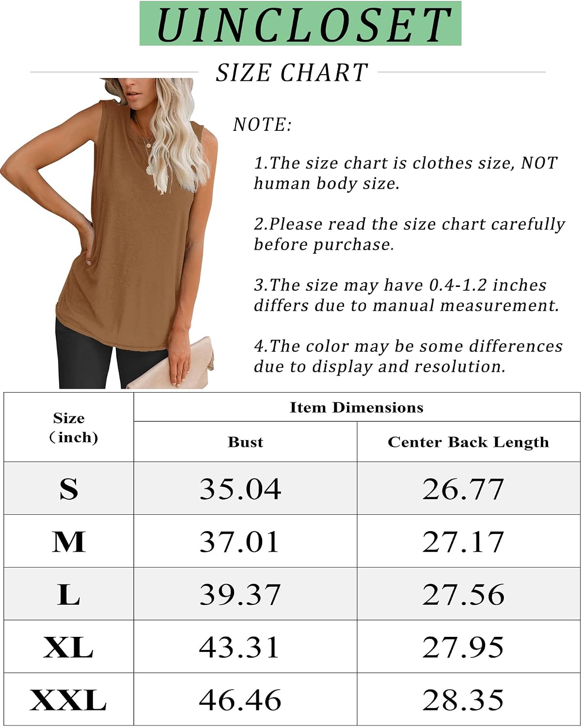 Uincloset Women's Summer Basic Sleeveless Tank Tops Crew Neck Casual Shirts