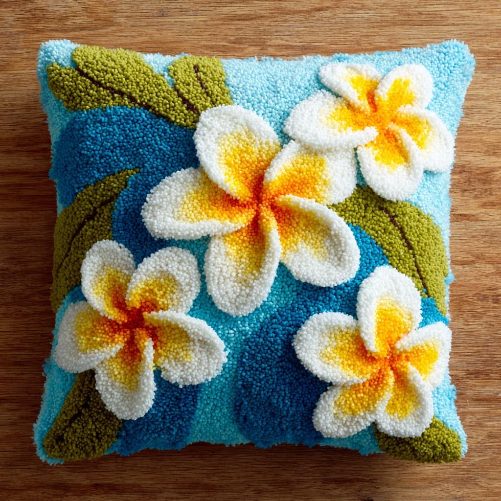 WallustrioaW Latch Hook Kits Pillow 17x17in,Frangipani