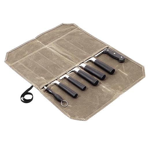 Xumann Knife Roll Bag, Knife Case for Chefs, Waxed Canvas Knife Bag, 7 Slots Knife Cutlery Tool Roll Case Storage Bag, Gifts for Pro Chefs or Culinary Enthusiasts