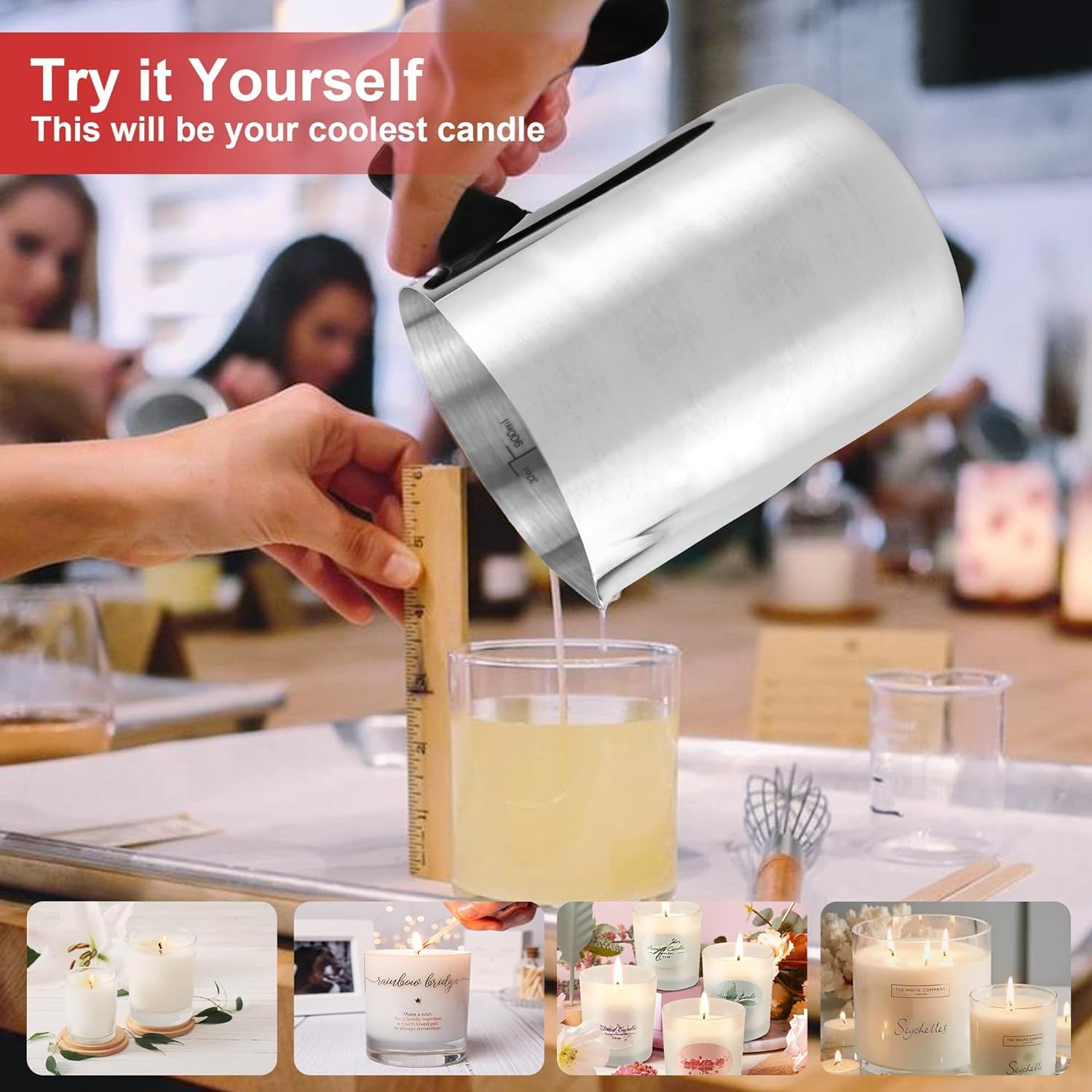 Aslanka Olla para derretir universal de acero inoxidable, baño maría de 900 ml/32 oz, acero inoxidable 304 con mango resistente al calor y pico vertedor sin goteo