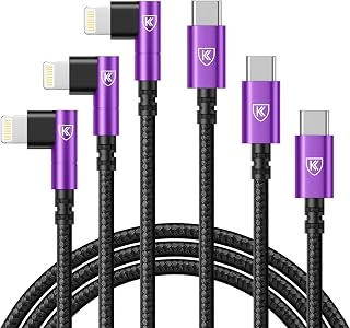 90 Degree USB C to Lightning 10FT, iPhone Charger Cables [Apple MFi Certified] 3Pack Fast Charging Cord, Nylon Braided USB C Lightning Cable Compatible with iPhone 14/13/12/11/Pro Max/Plus/8/7-Purple