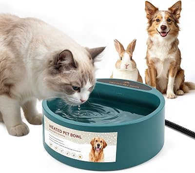 ENJOYING Heated Water Bowl for Outdoor Cats, 2.2 L, Keeps The Water Ice-Free, Heated Pet Bowl for Dogs Chickens Rabbits Birds, Winter Thermal Bowl Wildlife Farm Livestock Use, Green