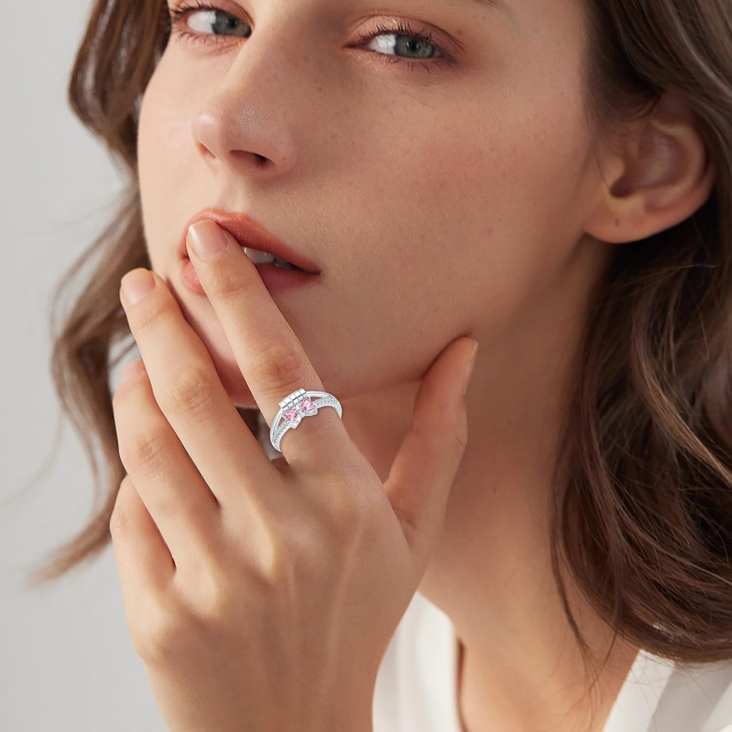 HEEYA Birthstone Rings for Women,Anxiety Ring,Dainty Sterling Silver Plated Bow Spinner Fidget Ring,Adjustable Birthstone Ring for Women,Birthday Christmas Gifts for Wife Daughter Sister - Image 3