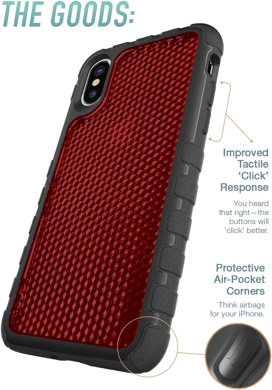 Smartish iPhone X Tough Case - Silk Armor Protective Rugged Grip Cover - Guardzilla - Includes Tempered Glass Screen Protector - Crimson Red