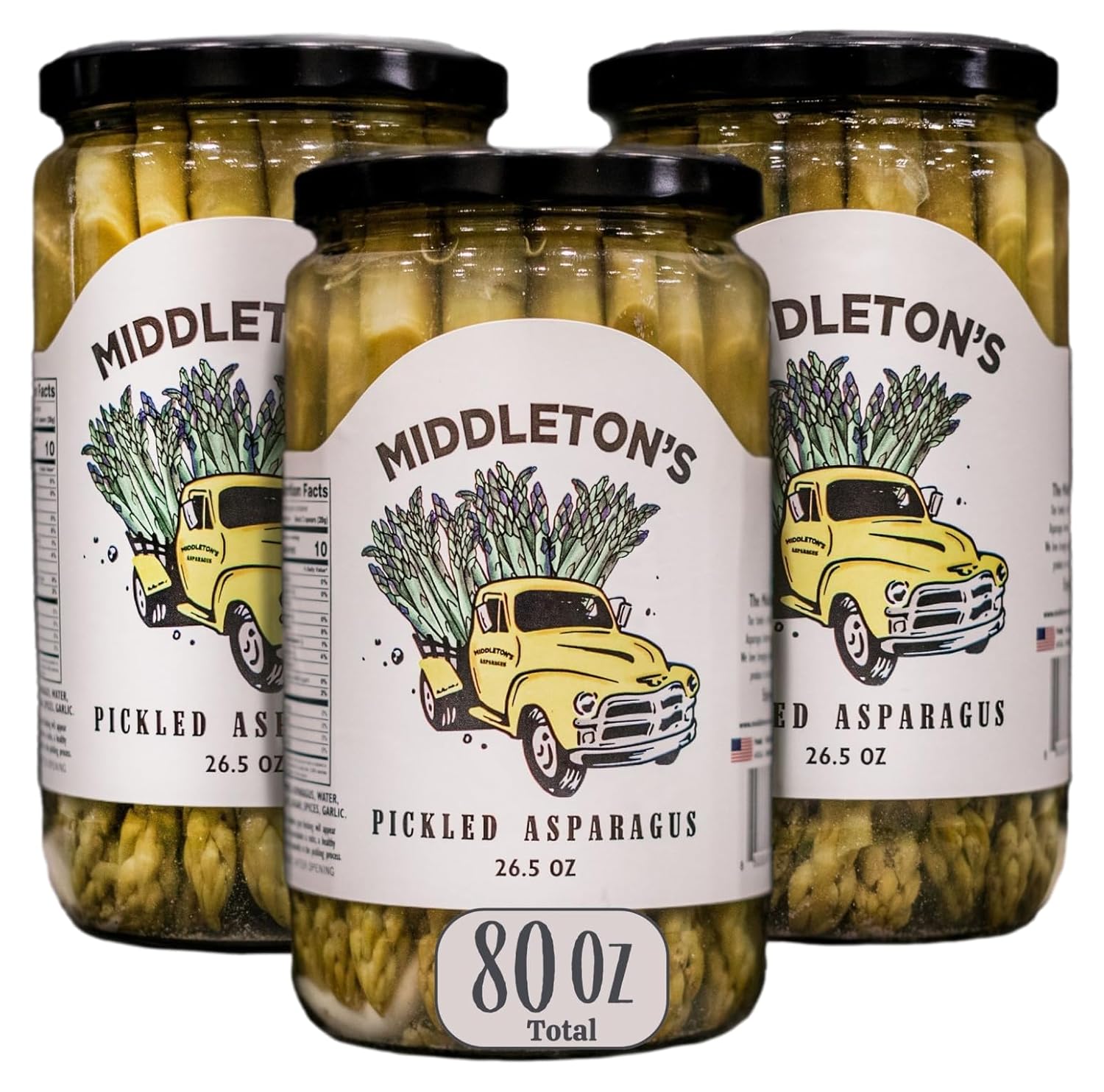Middleton Farms Pickled Asparagus Variety Pack - Farm-Fresh Green, Purple & Spicy Spears, 3x 26.5oz Jars, USA Made