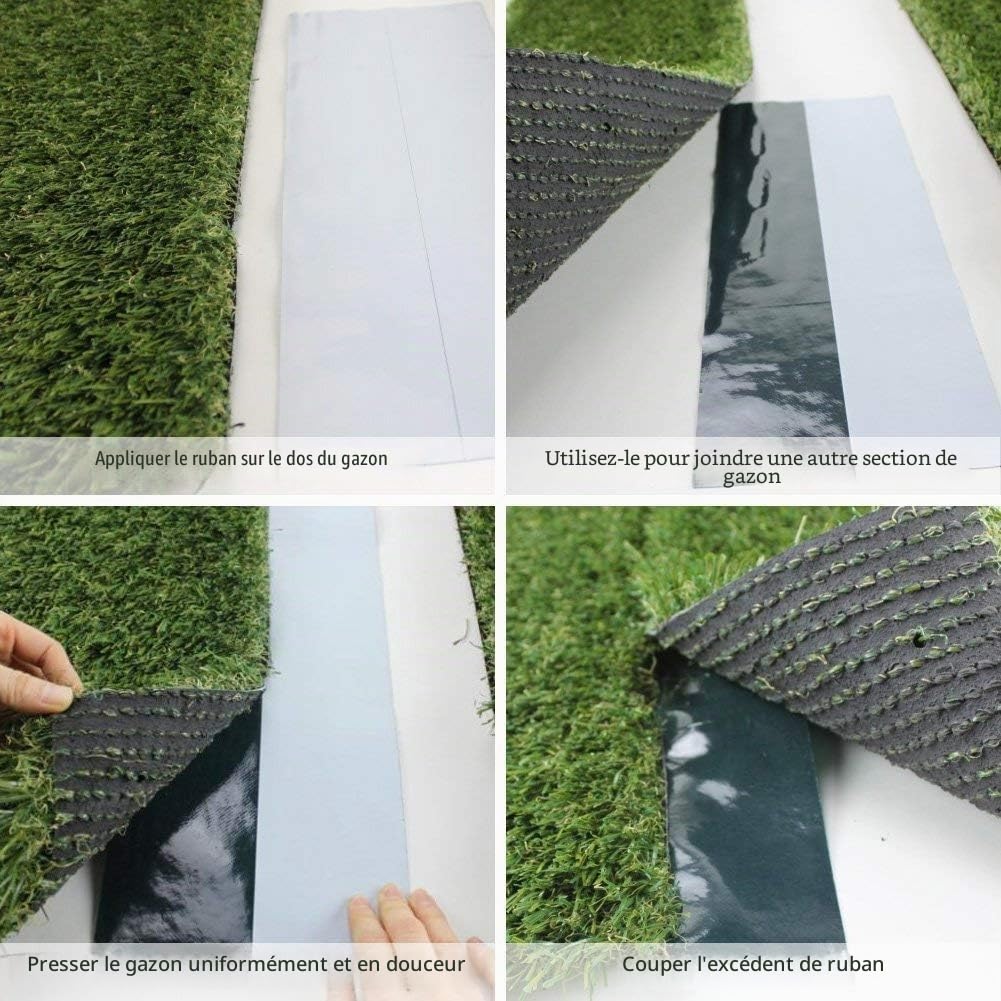 Ruban de raccordement pour pelouse artificielle, pelouse, gazon artificiel, pré-collé, pour la pose d'herbe, jardin, balcon, excellente qualité, 15 cm x 15 m