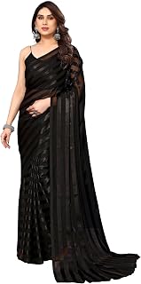 ANAND SAREES Women's Regular Fit Satin Striped Bollywood Georgette Saree with Matching Blouse Piece | Stylish & Attractive... Price In India