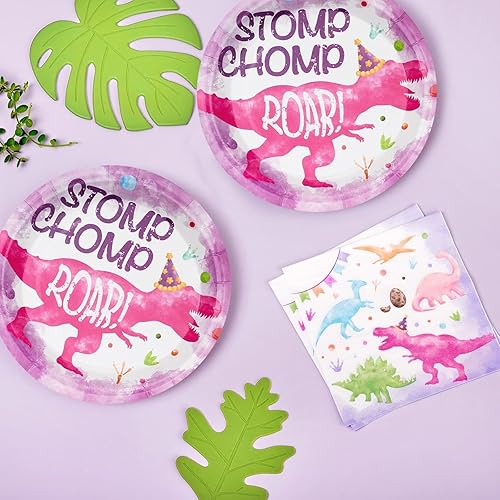 Miniatura 3 de WERNNSAI 100 platos y servilletas de dinosaurio, suministros de fiesta de cumpleaños de dinosaurios, platos de papel de dinosaurio, servilletas