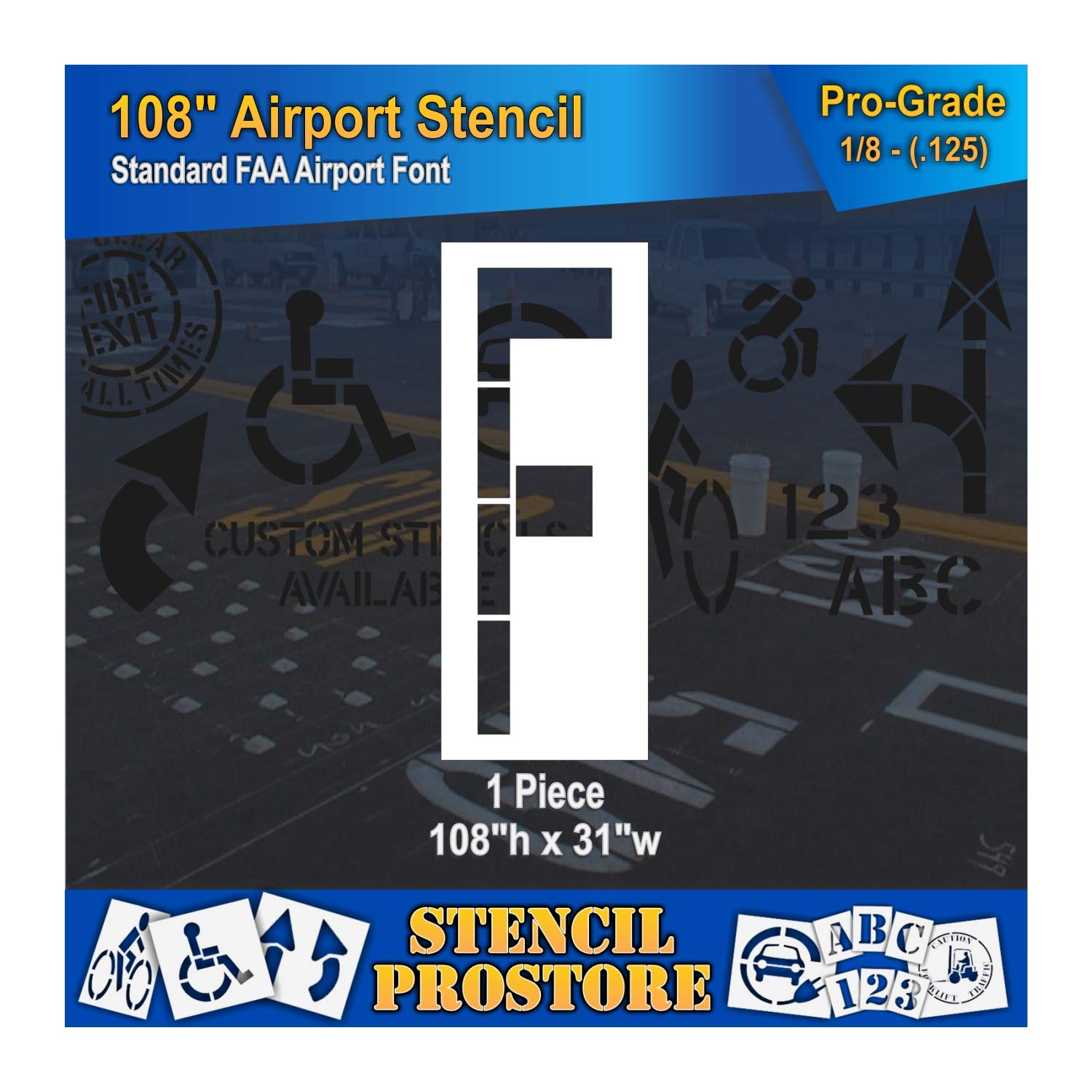 Airport FAA 108 in. Letter F Stencil - 108'' x 31'' x 1/8" (128 mil) - Pro-Grade