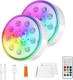 Poolbeleuchtung Unterwasser Licht, 2 Stück LED Wiederaufladbar Pool Lichter Unterwasser mit Fernbedienung | IP68 Wasserdicht,16 Farben, Multi LED für Schwimmbad, Badewanne, Spa, Garten, Teich