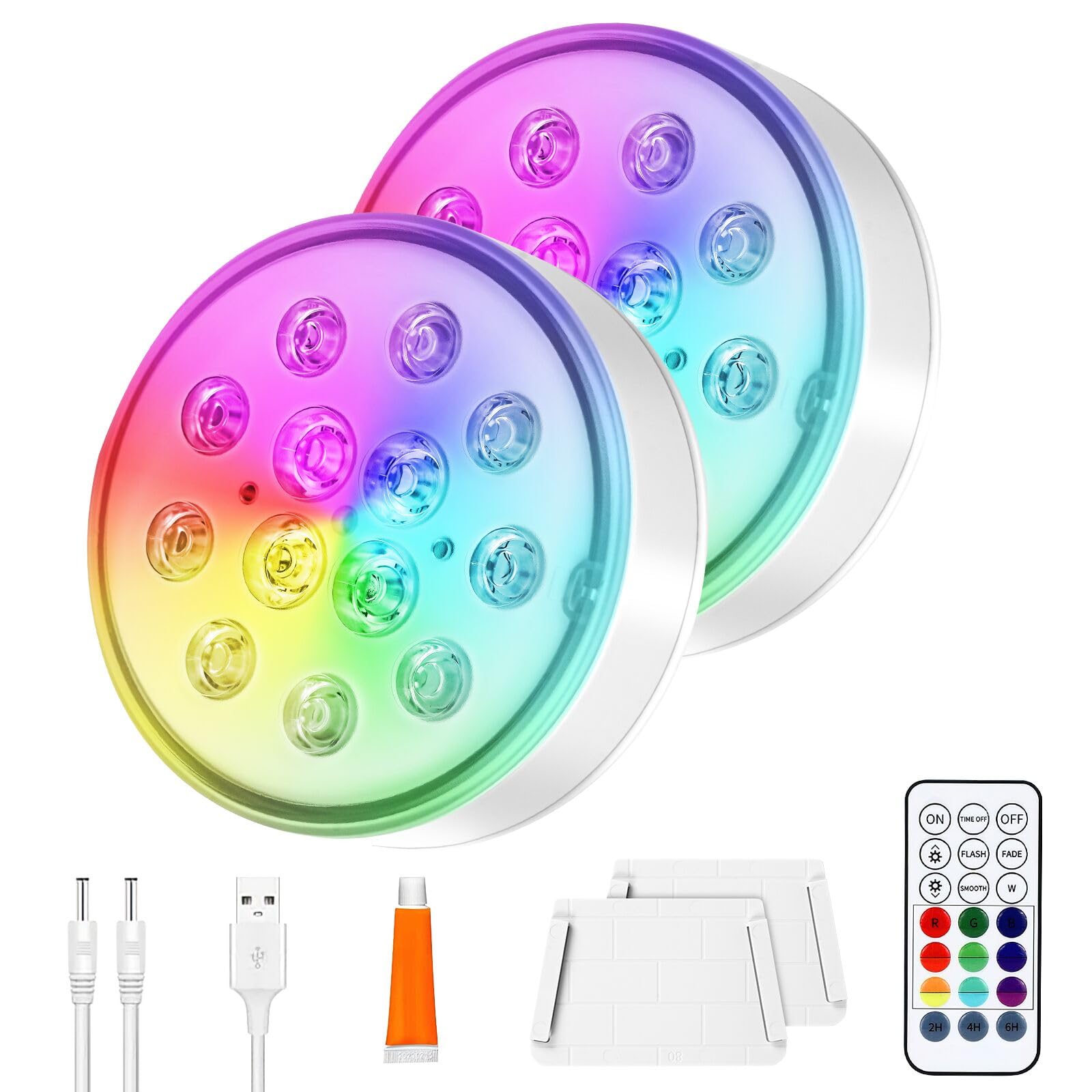 Lumière Piscine, 2pcs Lampe LED Submersible Rechargeables, Étanchéité IP68, 16 Couleurs, Minuterie et Télécommande pour Piscine Jacuzzi Aquarium Étang Baignoire, Fête, Intérieur Extérieur