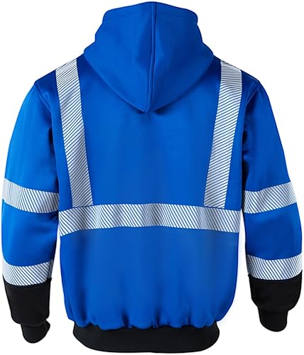 Miniatura 3 de VENDACE Sudadera de Forro Polar Reflectante de Alta Visibilidad ANSI Clase 3 para Hombres, Sudadera con Capucha de Alta Visibilidad con Cremallera