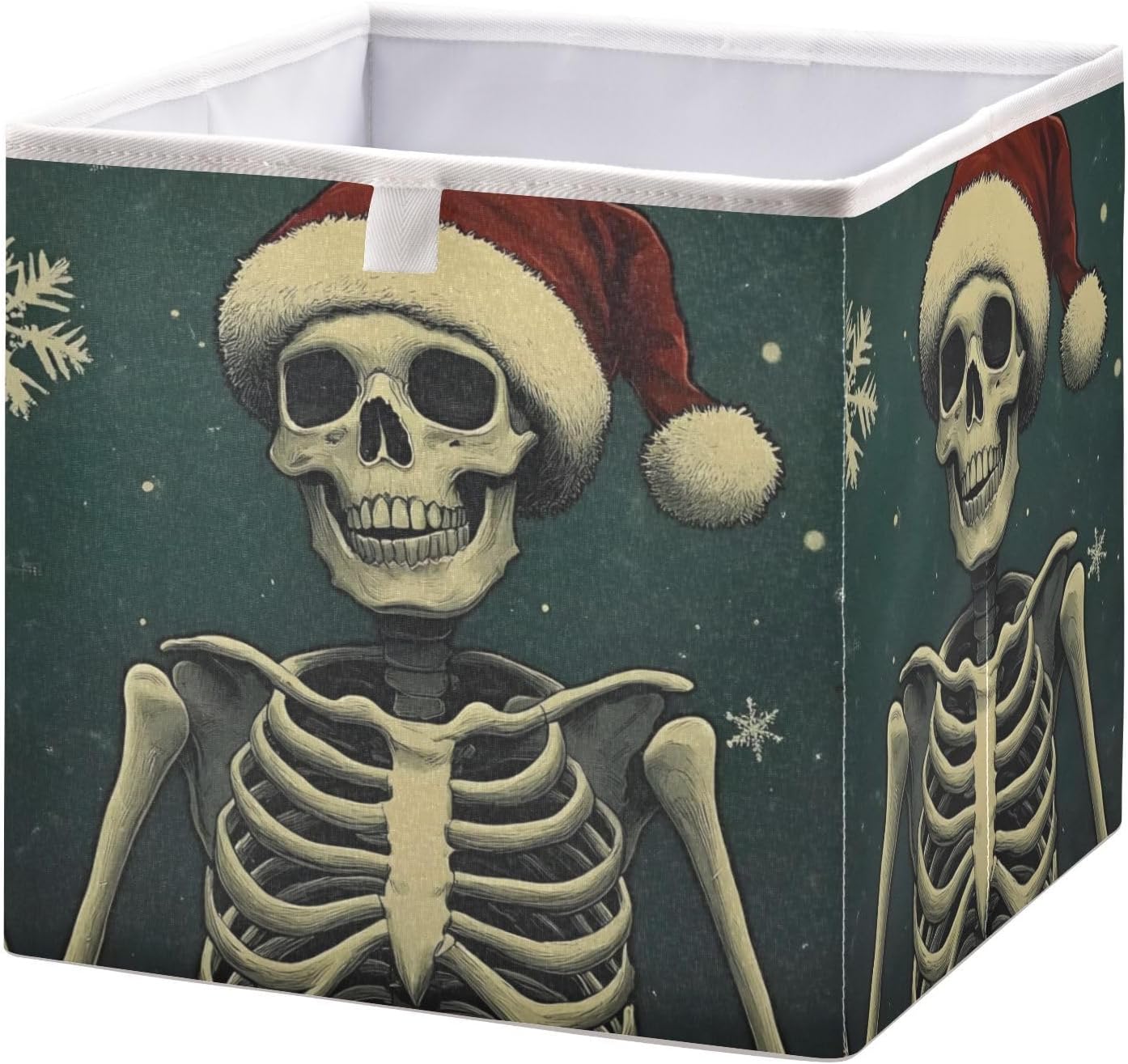 Storage Bins Funny Skeleton Christmas Hat for Organizing - Foldable Organizer Cubes Boxes for Living Room Clothing Storage Square