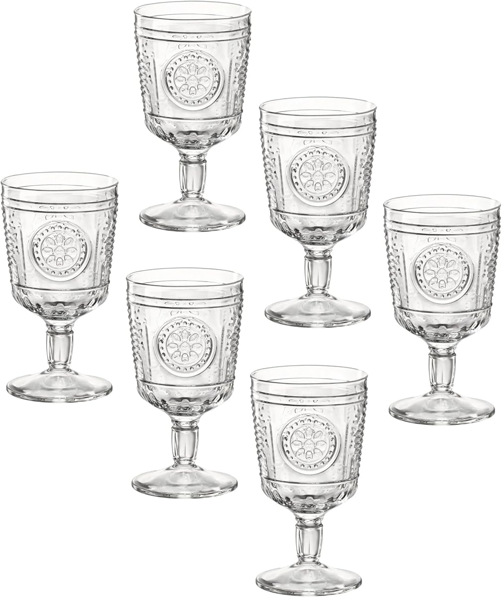 Romantic (Set Of 6) Stemware Glasses, 10.75 Oz. Clear Crystal Glass, Made In Italy.
