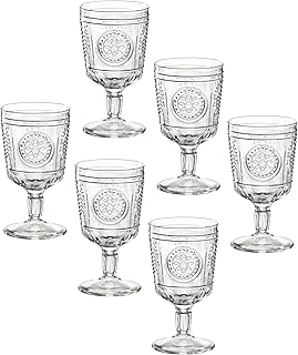 Romantic (Set Of 6) Stemware Glasses, 10.75 Oz. Clear Crystal Glass, Made In Italy.