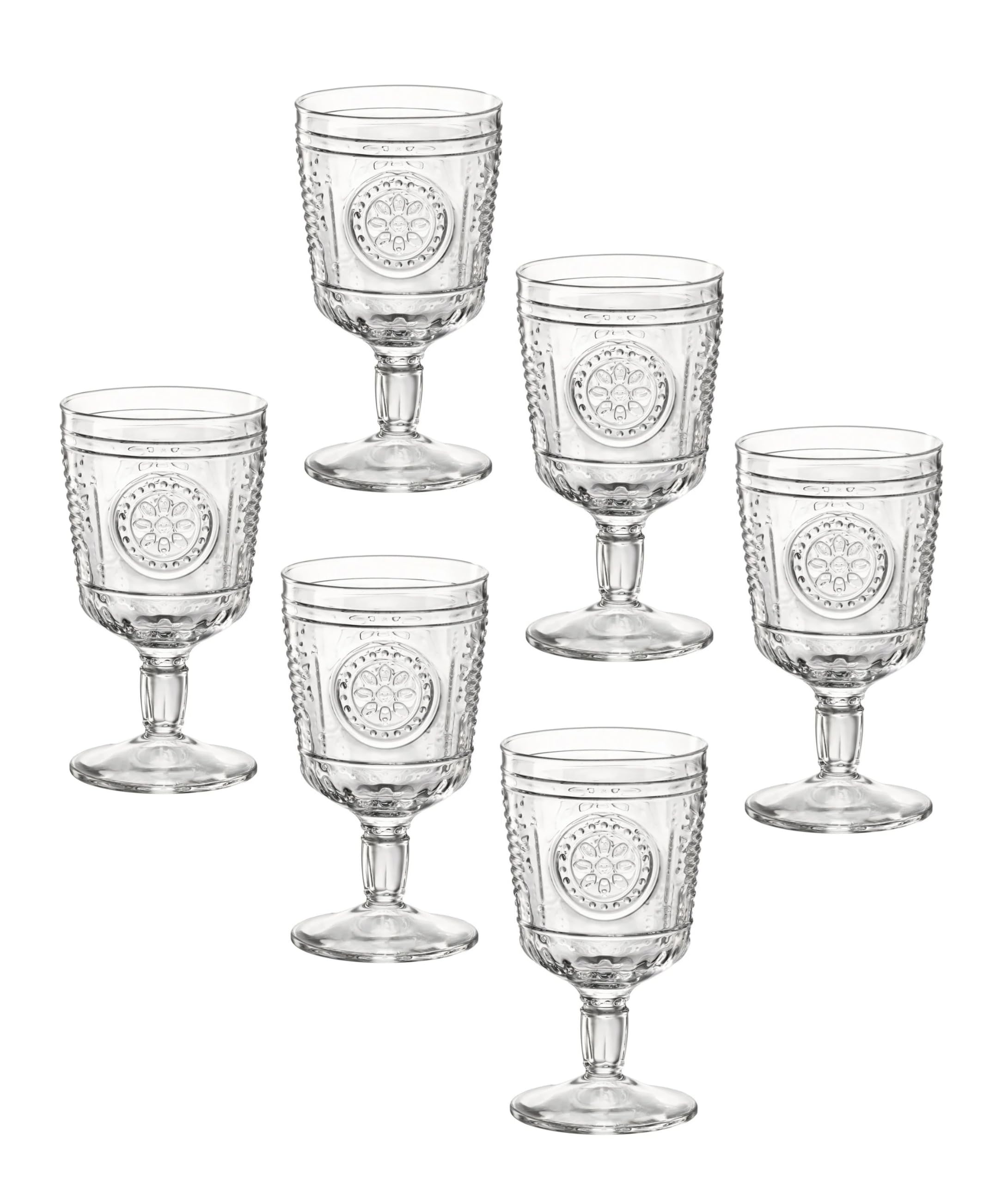 Bormioli Rocco Romantic Set Of 6 Stemware Glasses, 10.75 Oz. Clear Crystal Glass, Made In Italy.