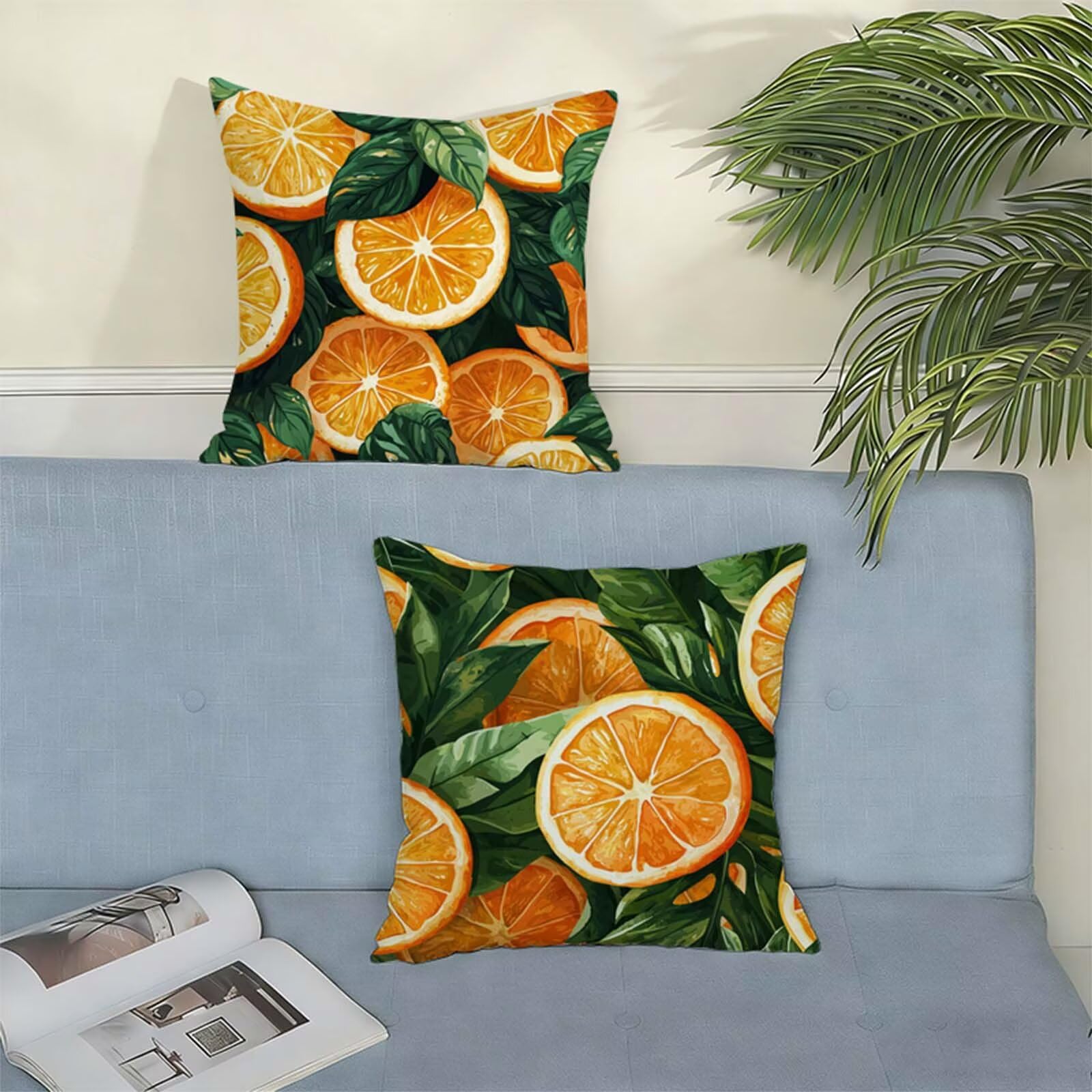 Poszewka na poduszkę 80 x 80 cm, len, 2 sztuki w zestawie, do użytku na zewnątrz, wodoszczelna poszewka na poduszkę, pomarańczowa, z niewidocznym zamkiem błyskawicznym, na wiosnę i jesień
