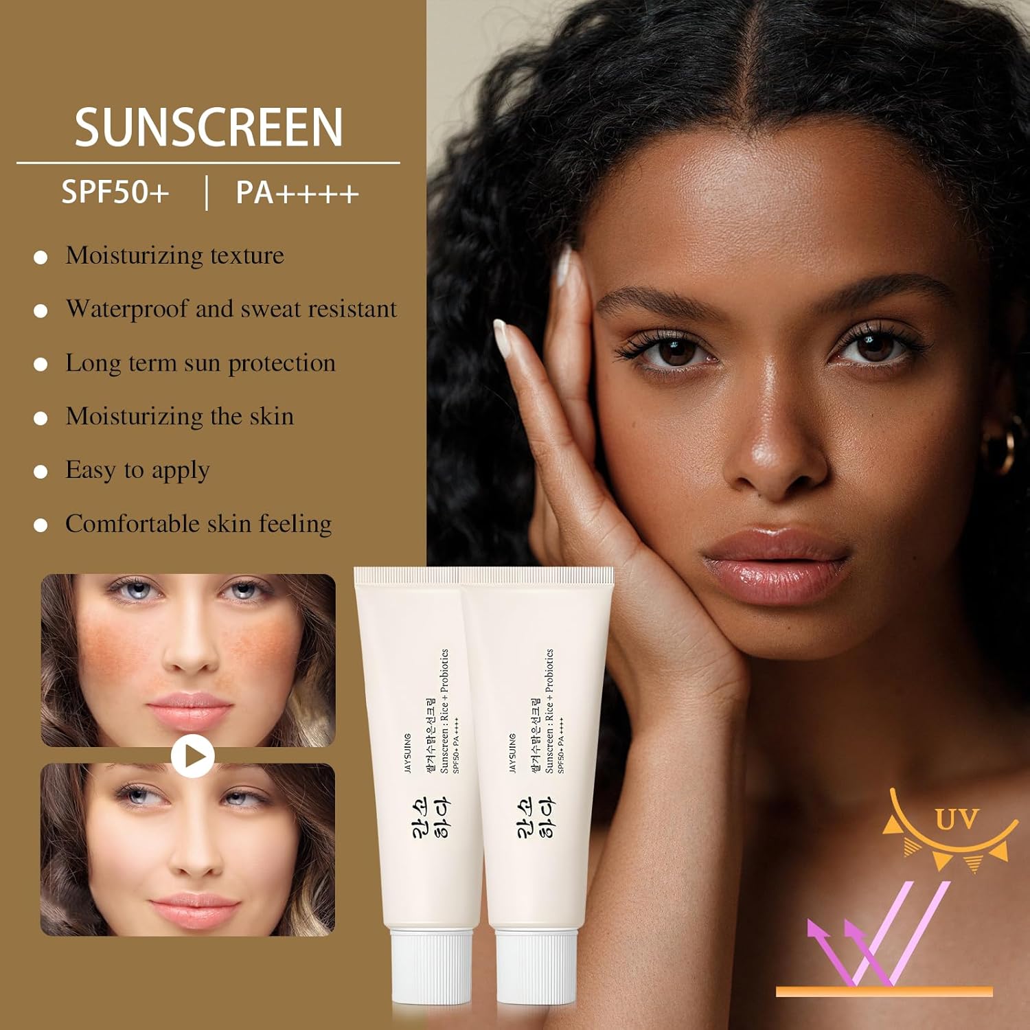 Relief Sun Organic Sunscreen SPF50+,Rice and Probiotics PA++++Korean Cream Care | Korean Skin for All Skin Types | UV Defens Nourishing Skin Protection (2) (2PCS) - Image 5