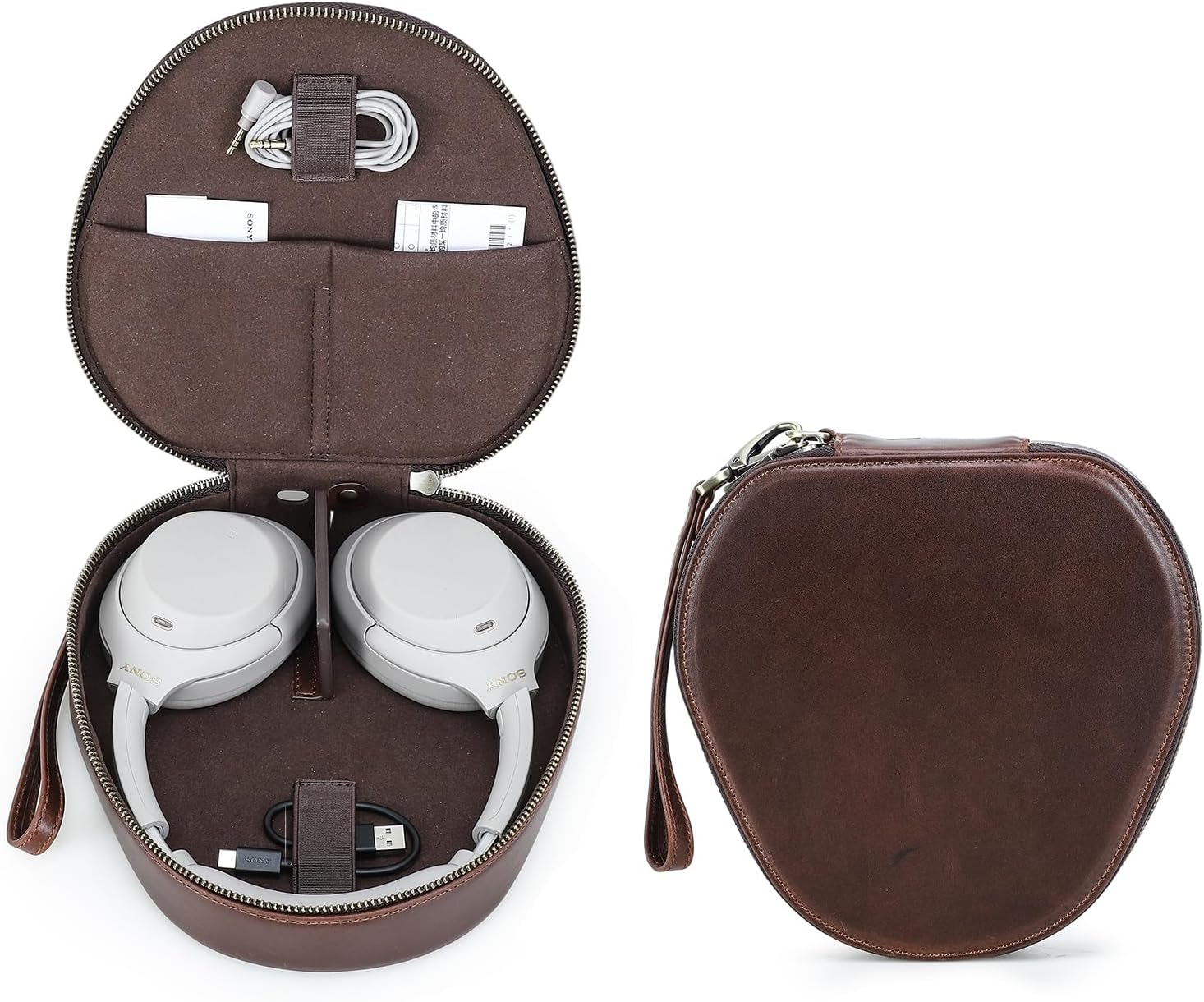 Contacts Full Grain Leather Case for Apple AirPods Max Case Hard Case for AirPods Max Cover Travel Headphone Case Carrying Organizer