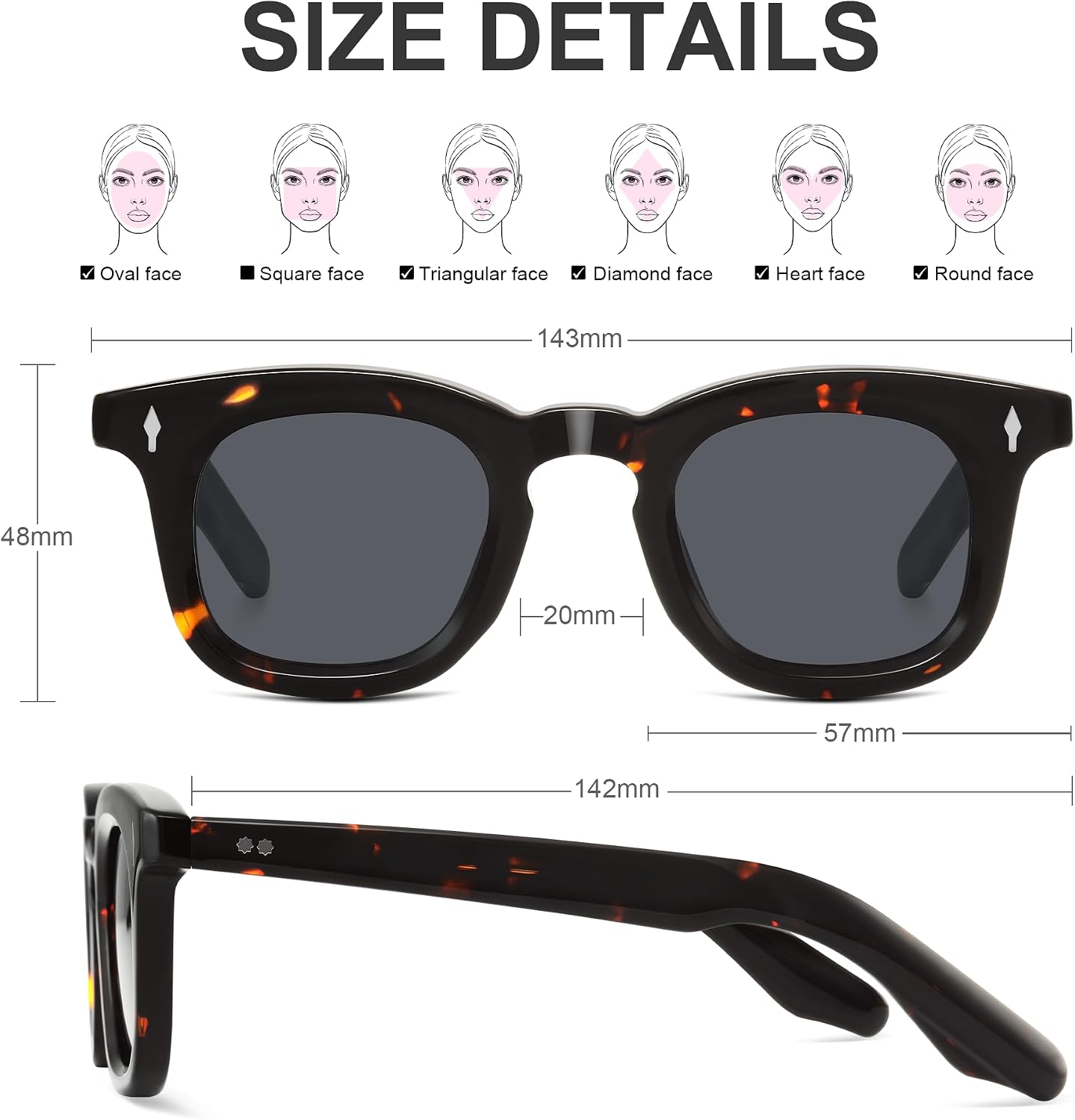 Square Polarized Acetate Sunglasses for Women Vintage Womens Sunglasses Trendy Lightweight Frame