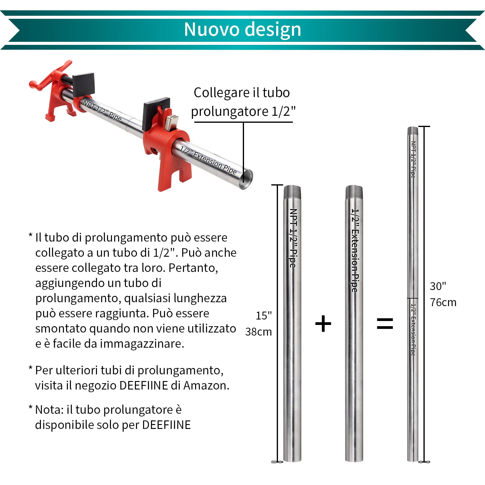 Set di morsetti professionali per incollaggio del legno da 1/2 pollici H-Style con tubo in acciaio da 76,2 cm. Resistente limite di carico di 500 kg, per la lavorazione del legno