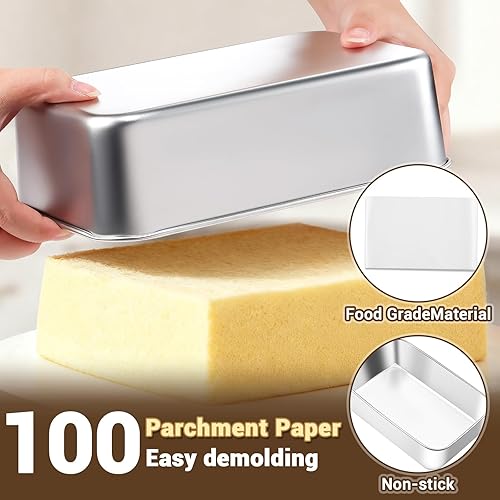 Miniatura 5 de Bestdin Juego de moldes rectangulares para tartas de 8.7 x 5.7 x 2.4 pulgadas, antiadherentes y a prueba de óxido, de acero inoxidable con 100