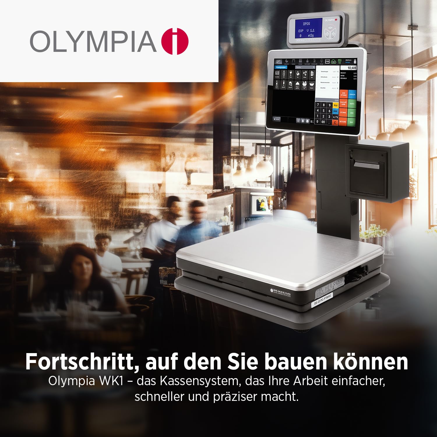 OLYMPIA WK1 Kassensystem mit Waage POS-Registrierkasse TSE-konform 10,1" Touch-Display Thermodrucker All-in-One System 2g/6kg 5g/15kg