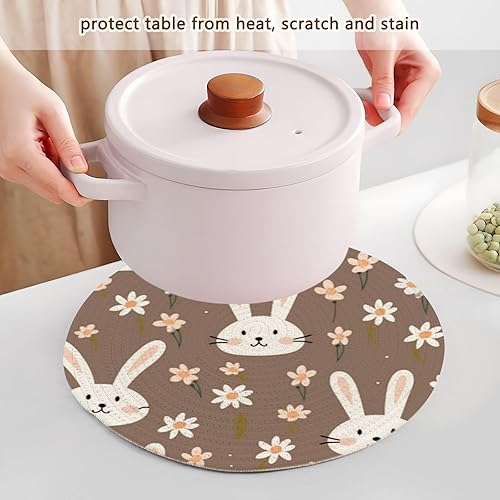 Miniatura 5 de 3 Pcs Round Trivet Brown Rabbit Pattern for Hot Dishes 15in Cotton Thread Weave Absorb Water Cooking Pad for Instant Pot Bathroom Decor