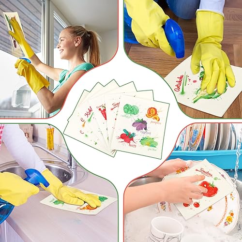 Miniatura 5 de Patelai 6 paños de cocina suecos, paños para verduras, paños de limpieza de esponja reutilizables, paño absorbente, toalla de mano de secado rápido,