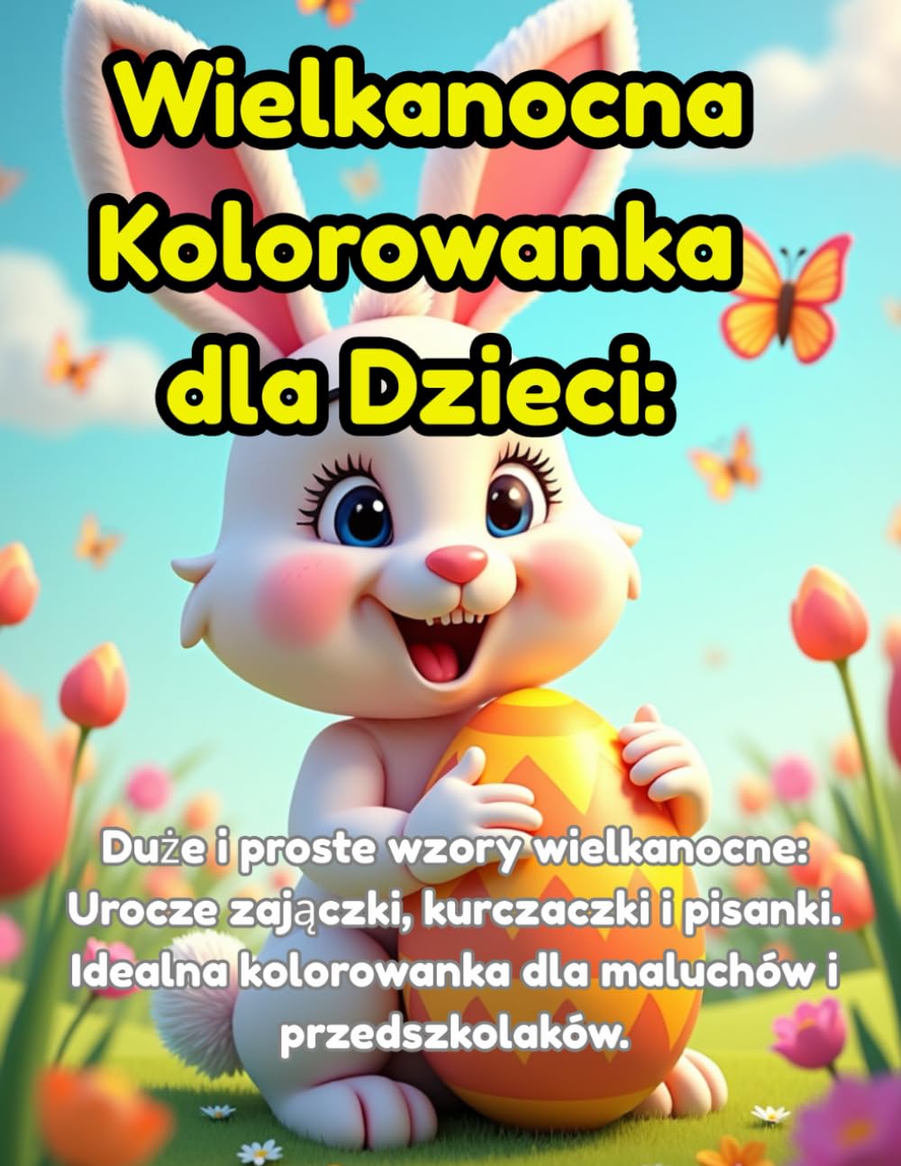 Wielkanocna Kolorowanka dla Dzieci: Duże i proste wzory wielkanocne: Urocze zajączki, kurczaczki i pisanki. Idealna kolorowanka dla maluchów i przedszkolaków.