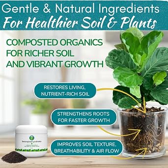 Houseplant Soil Conditioner & Probiotic Organic Growth Booster (1-1-4) for Rejuvenating Tired Plants | Improves Soil Structure & Nutrient Availability for Stronger Roots & Fuller Leaves | 4 oz