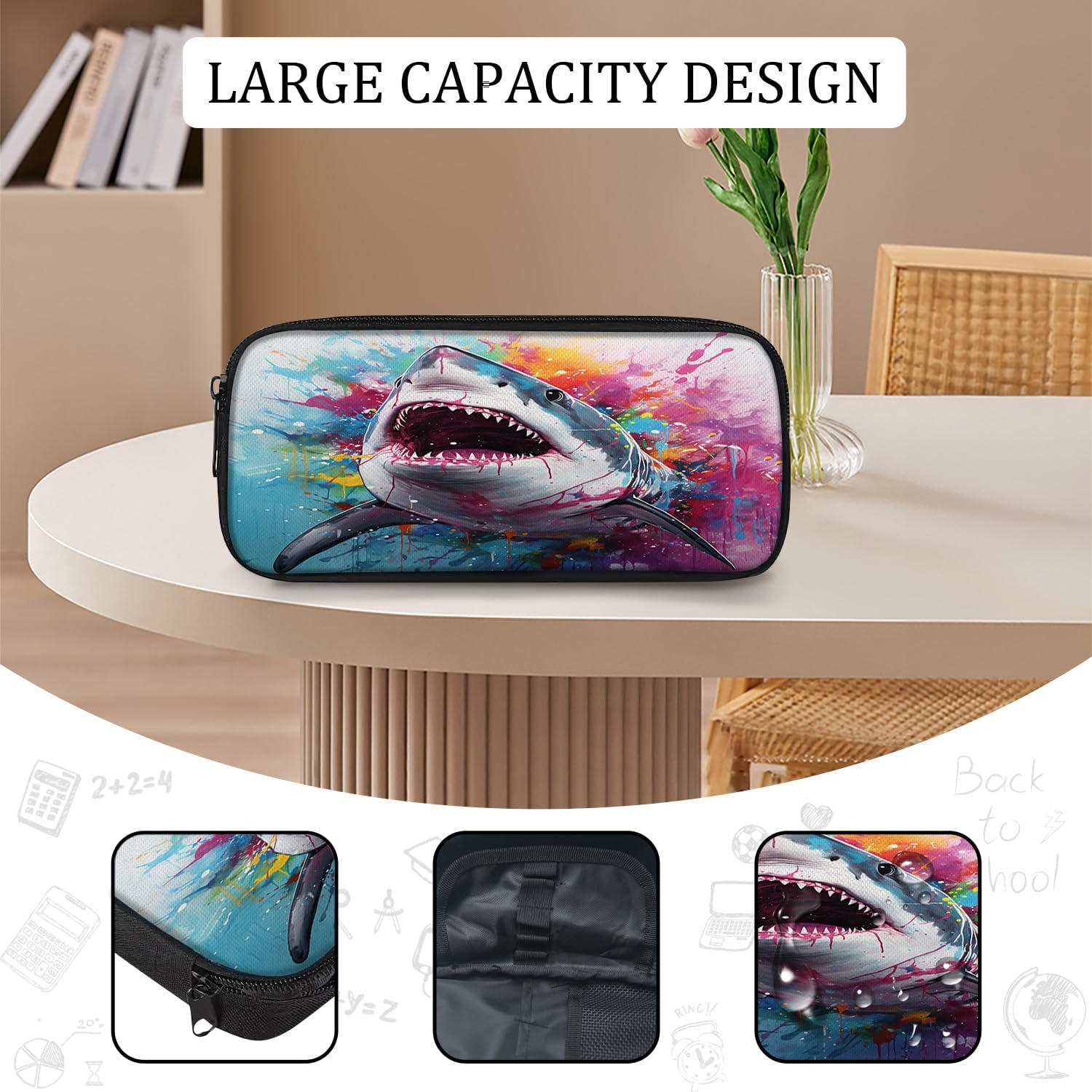 Shark School Backpack for Teens Kids Kindergarten Elementary Middle School Ocean 3-Pcs Bookbag, Shark Back Pack for Boys Girls Children Animal Book Bag, Small Modern Bag