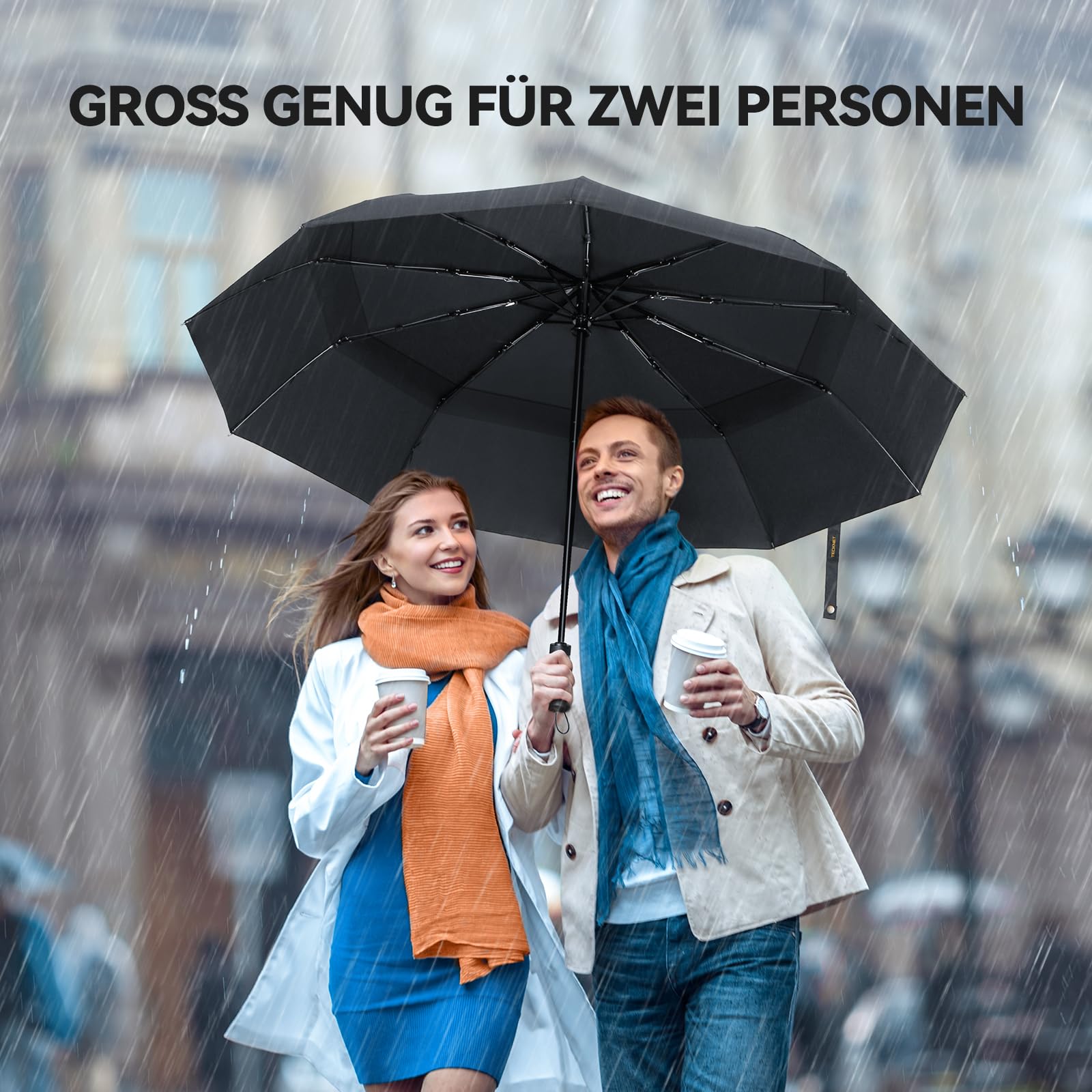 TECKNET Regenschirm Sturmfest für Regen, Automatik Groß Taschenschirm mit 10 Rippen, 104 cm Windsicher Schirm, Faltbar Kompakte Reise Golf Umbrella für Herren und Damen