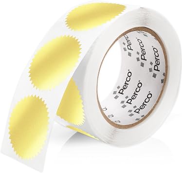 Perco Metallic Gold 2-Inch Serrated Edge Sticker Labels with Permanent Adhesive - 500 Labels per Roll - Stylish & Elegant Seals for Envelopes, Certificates, Awards, Packaging & More - Made in USA