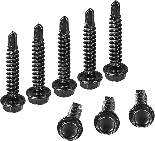 sourcing map Hex Washer Self Drilling Screws, 8 x 1" 410 Stainless Steel Sheet Metal Screw 100pcs
