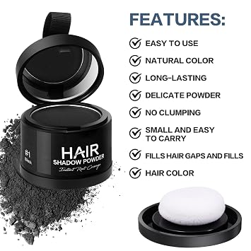 Hairline Powders, Instantly Hairline Powder for Thin Hair, Eyebrows & Beard Line, Windproof&Sweatproof,Stain-Proof 48 Hour,Root Touch Up Powder for men and women(Black)