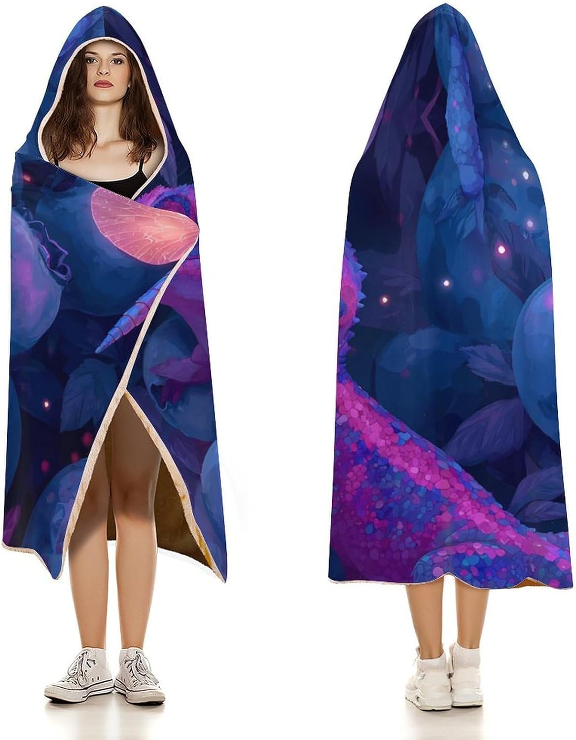 Lizard Blueberry Butterflys Dragonflys Wearable Blanket Hoodie | Flannel Fuzzy Machine Washable Home Camping Lounging