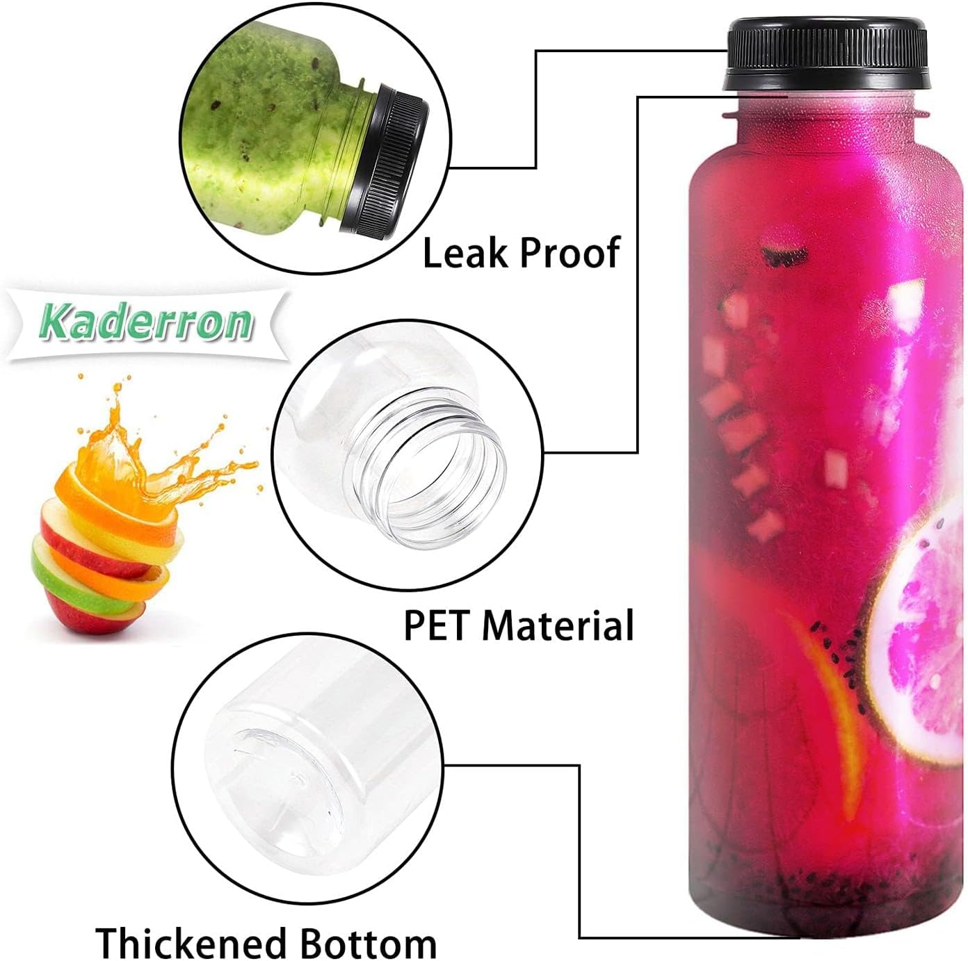 40pcs 12oz Plastic Juice Bottles with Caps, Empty PET Disposable Plastic Bottles, Clear Bulk Drink Containers with Black Tamper Evident Lids for Juicing, Drinking and Other Beverages - Image 5