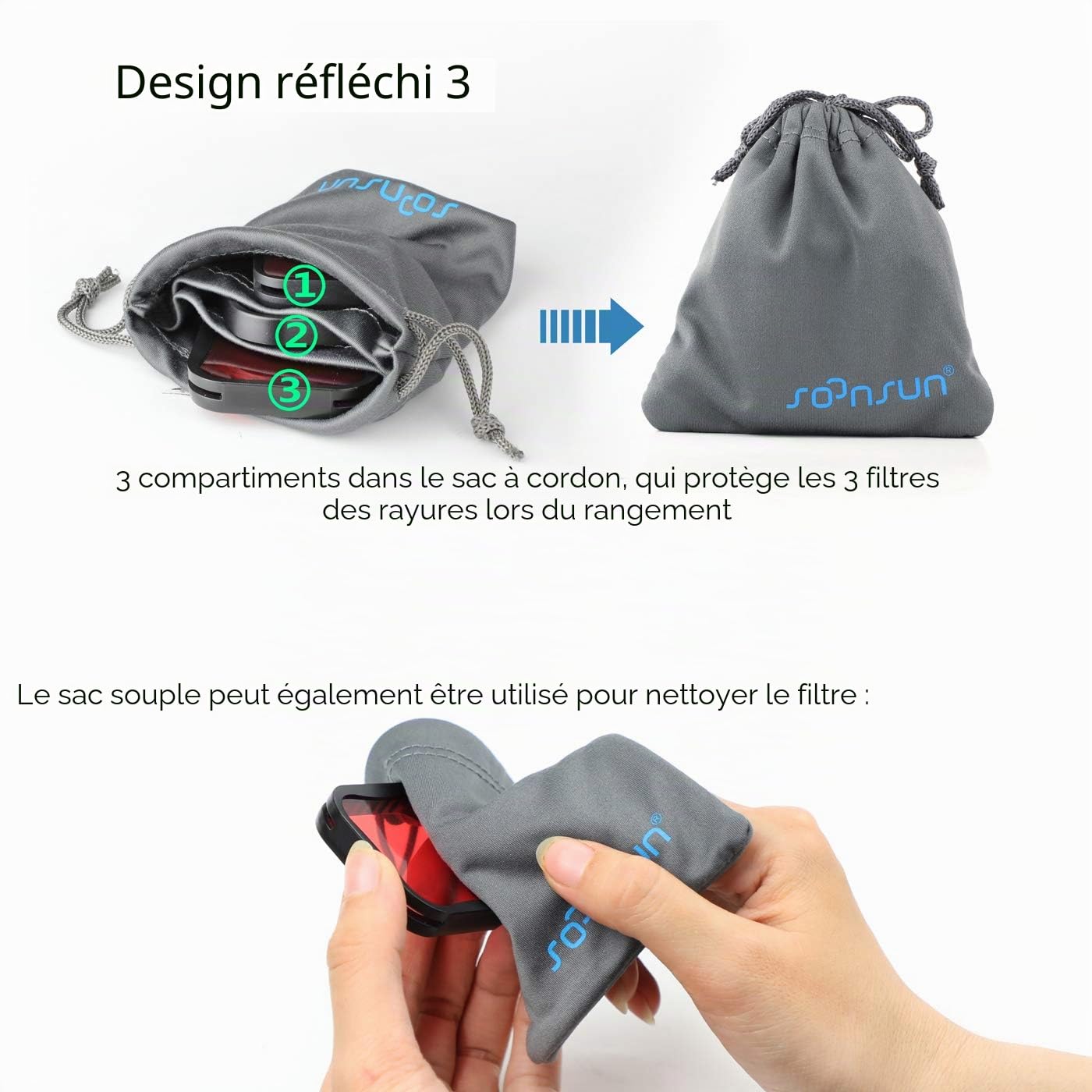 SOONSUN Lot de 3 filtres de plongée pour GoPro Hero 5 6 7 Noir Super Suit - Filtre Rouge, Rouge Clair et Magenta - Améliore Les Couleurs pour diverses Conditions de vidéo et de Photographie