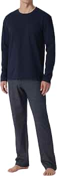 Schiesser Schlafanzug Lang-Fine Interlock Set di Pigiama, Jeansblau_182027, 56 Uomo