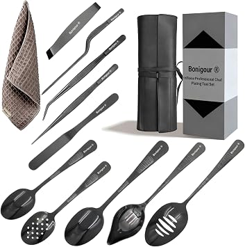 Plating Tools Cooking Set|11 Piece Set|Professional Chef Plating Tools Pro Kit|Kitchen Plating Tools|Modern Cooking Food Art|Stainless Steel|Black